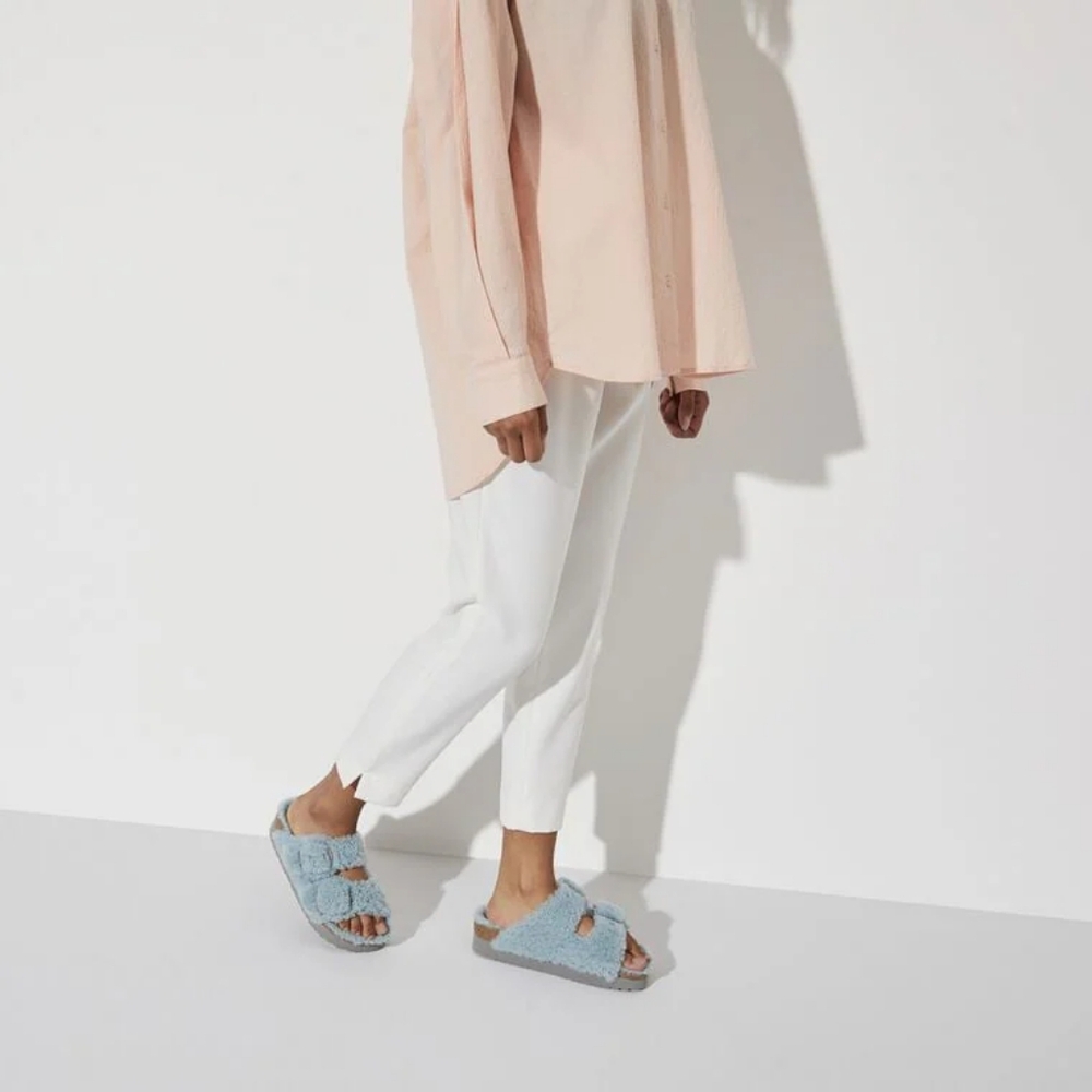 Birkenstock Arizona Teddy Big Buckle Shearling, Faded Aqua, Narrow Fit - Picture 3 of 9